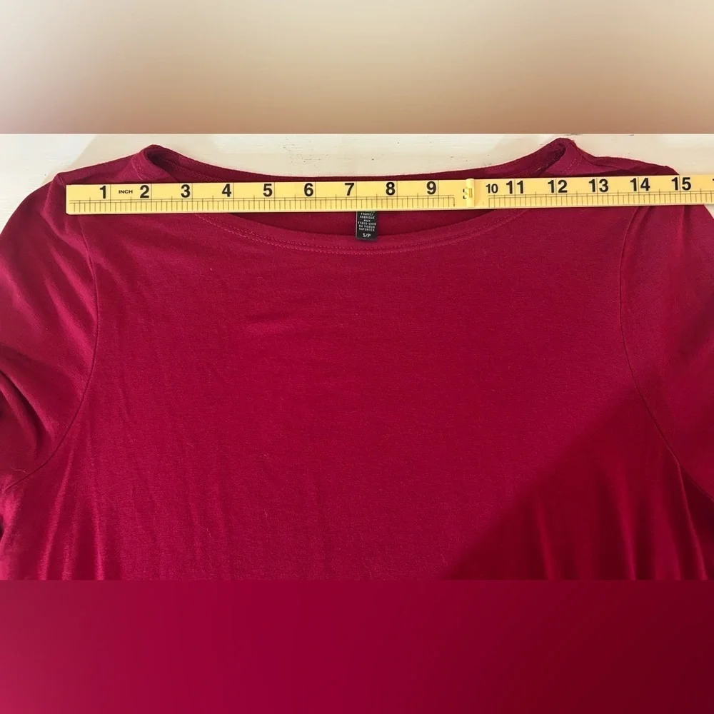 Eileen Fisher Dark Red Long Sleeve Jersey Dress Sz SP Minimalist Quietly Luxury
